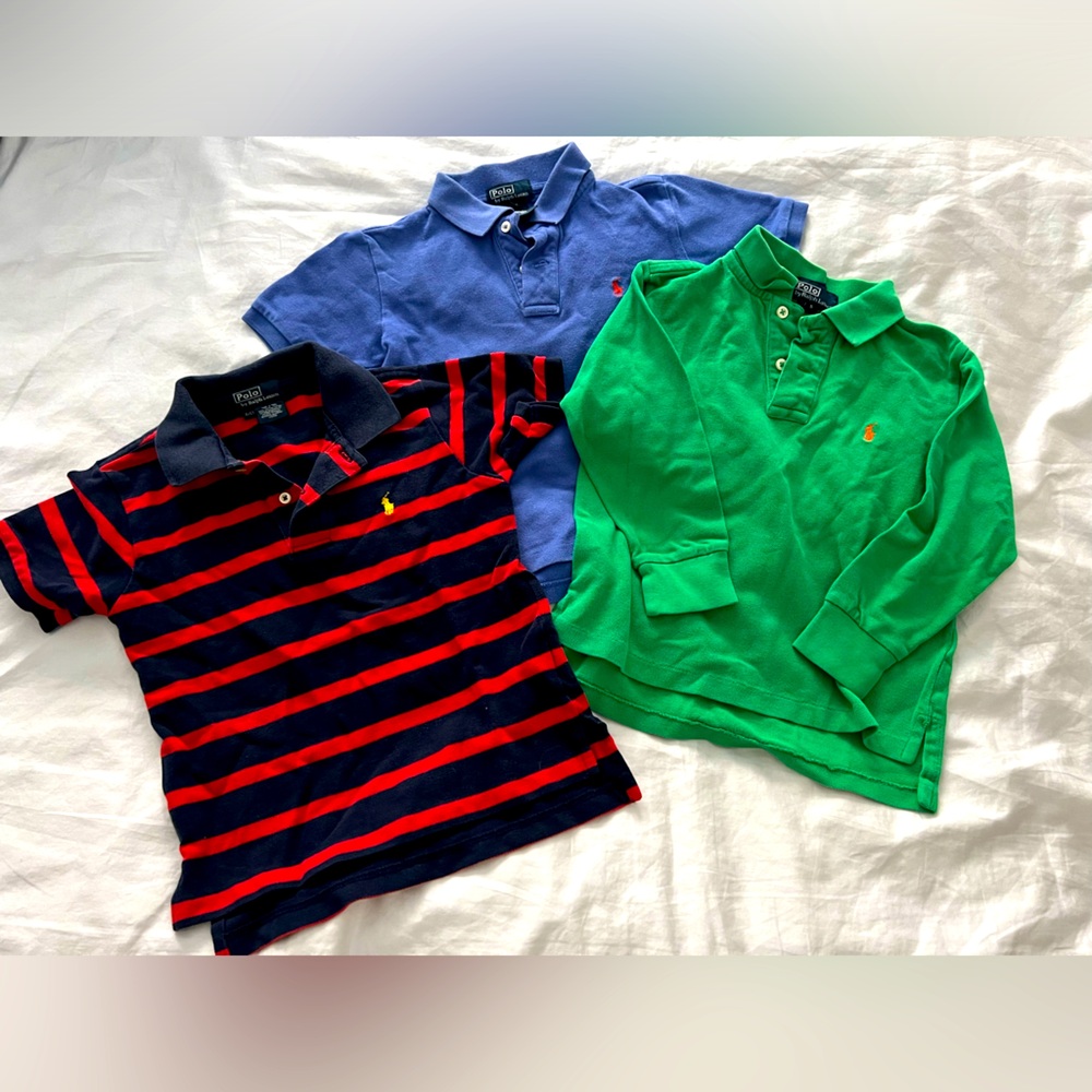 Bundle of boys polo shirts. Two short sleeves and one long sleeve.
